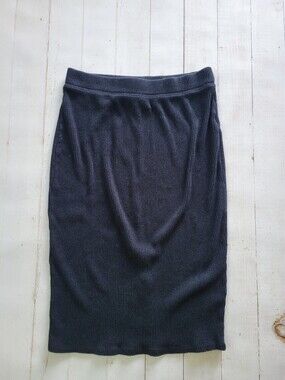 A New Day Womens Ribbed Knit Midi Pencil Tube Skirt Black Size L Large Soft